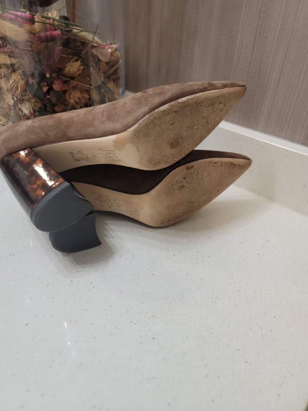 J. McLaughlin Brown Suede Leather Beatrice Heels With Tortoise Block Heel 8 M - Picture 6 of 10